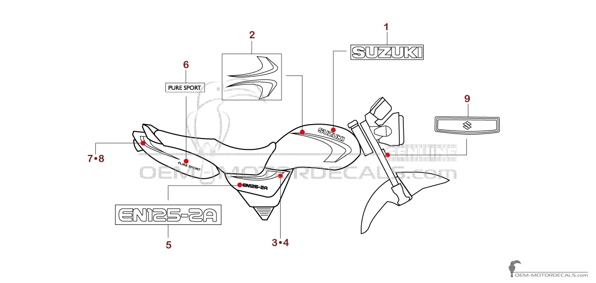 Naklejki do Suzuki EN125 2003 - Czerwony • Suzuki Naklejki OEM