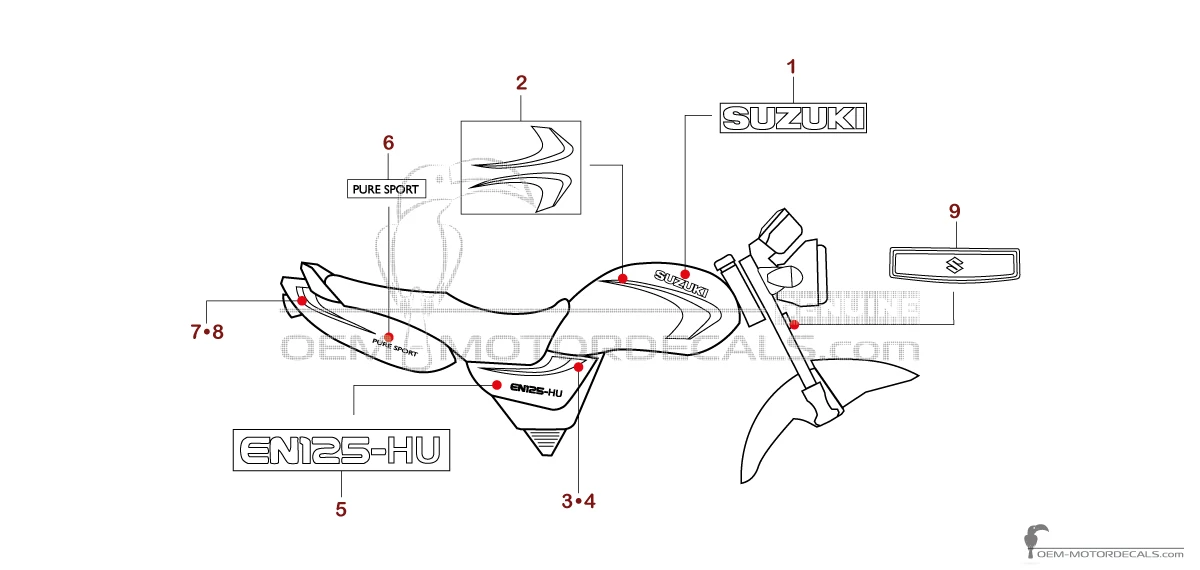 Stickers voor Suzuki EN125 2004 - Grijs • Suzuki OEM Stickers