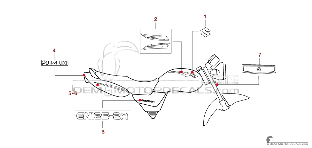 Adesivi per Suzuki EN125 2009 - Rosso • Suzuki Adesivi OEM