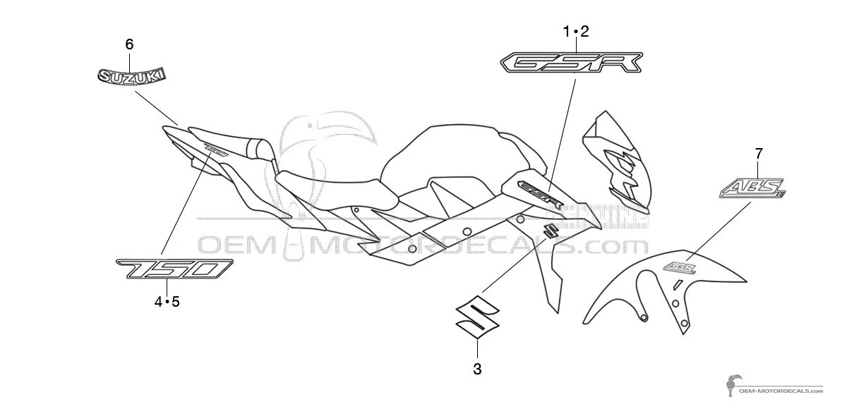 Adesivi per Suzuki GSR750 2016 - Bianco • Suzuki Adesivi OEM