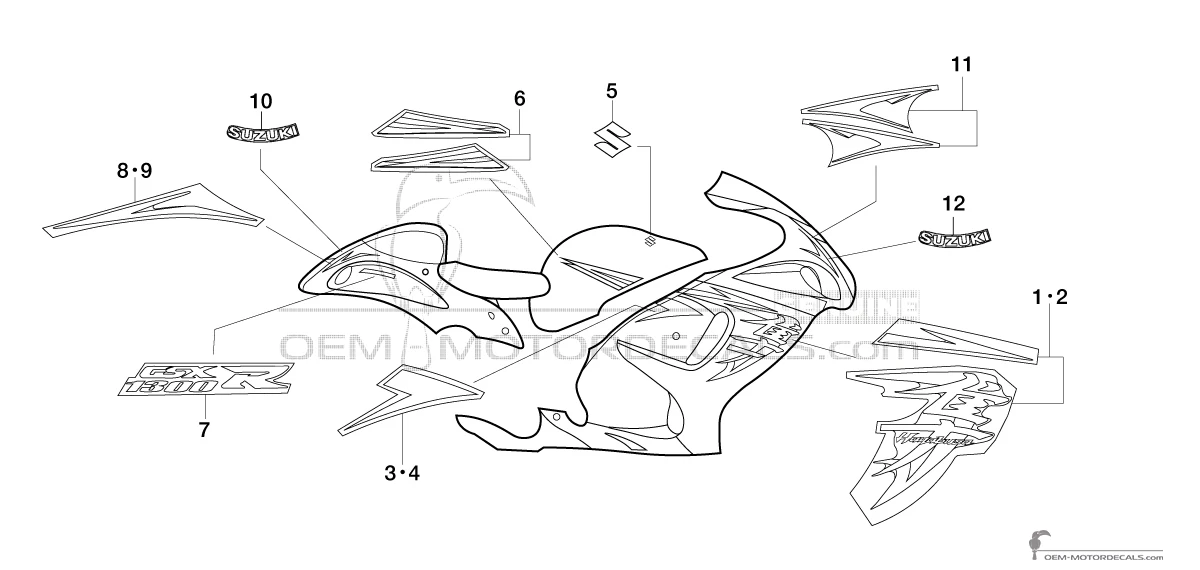 Pegatinas para Suzuki GSX1300R HAYABUSA 2009 - Plata • Suzuki Pegatinas OEM