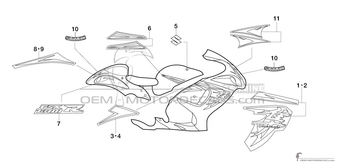 Pegatinas para Suzuki GSX1300R HAYABUSA 2008 - Blanco • Suzuki Pegatinas OEM