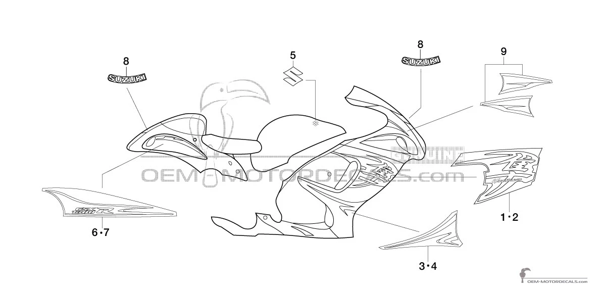 Adesivi per Suzuki GSX1300R HAYABUSA 2010 - Nero • Suzuki Adesivi OEM