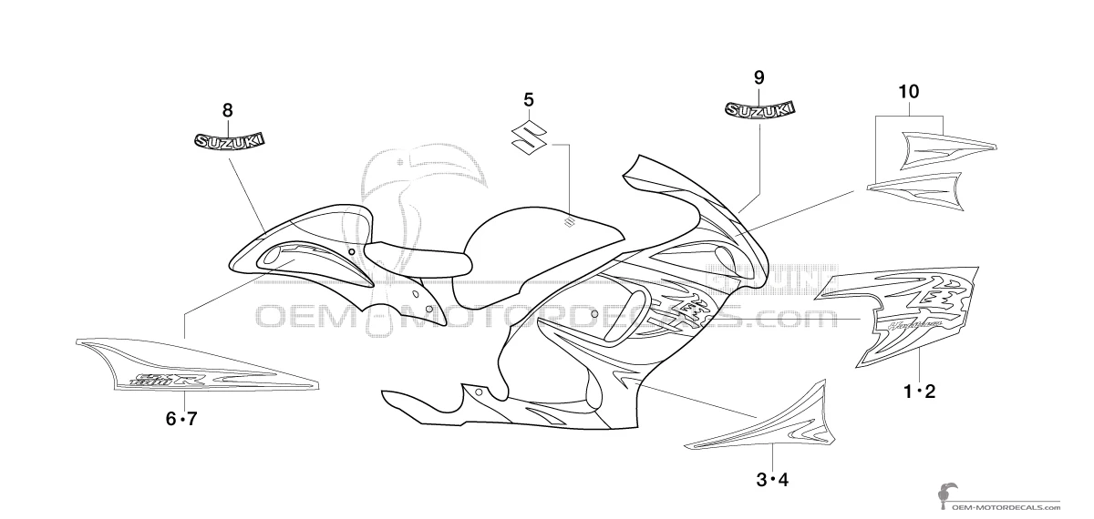 Adesivi per Suzuki GSX1300R HAYABUSA 2011 - Nero • Suzuki Adesivi OEM