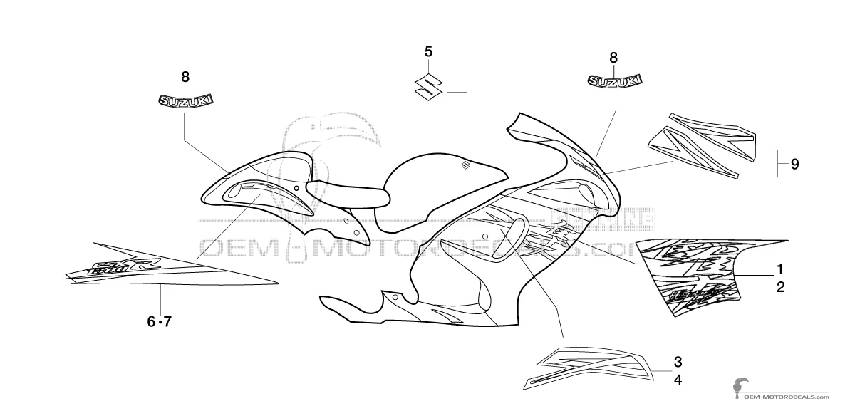 Naklejki do Suzuki GSX1300R HAYABUSA 2012 - Czerwony • Suzuki Naklejki OEM