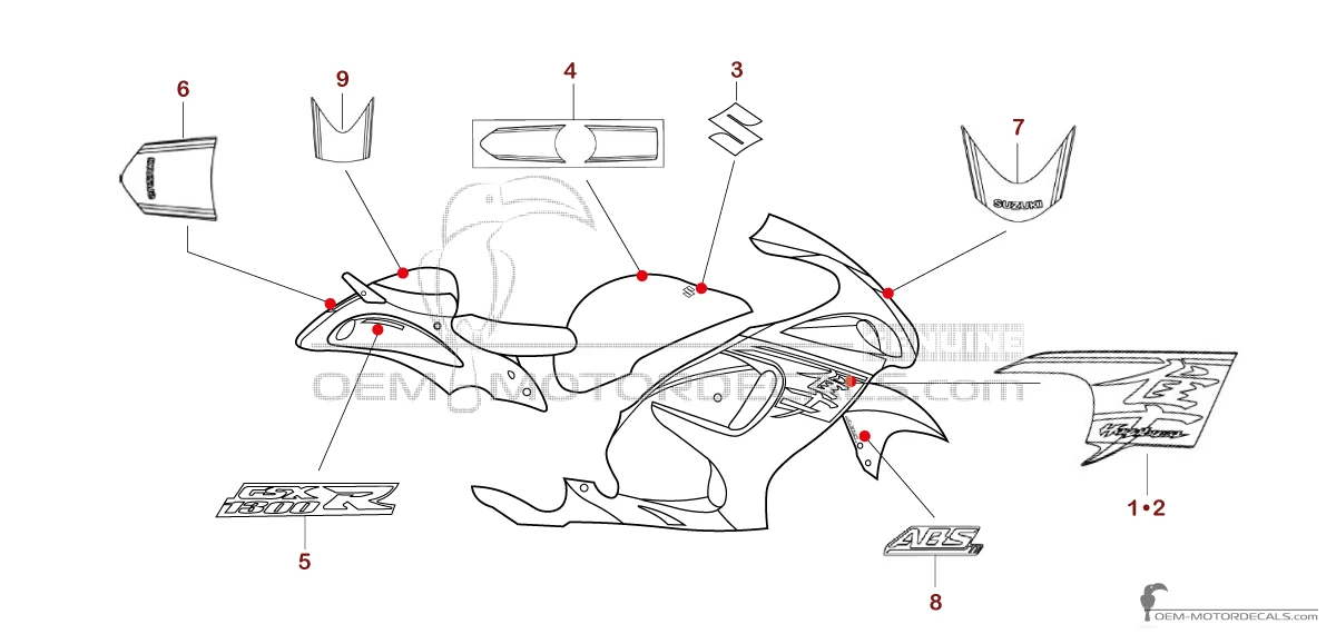 Adesivi per Suzuki GSX1300R HAYABUSA 2017 - Blu • Suzuki Adesivi OEM