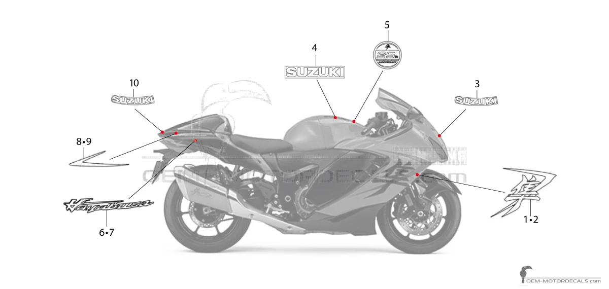 Decals for Suzuki GSX1300R HAYABUSA 2024 - Red • Suzuki OEM Decals