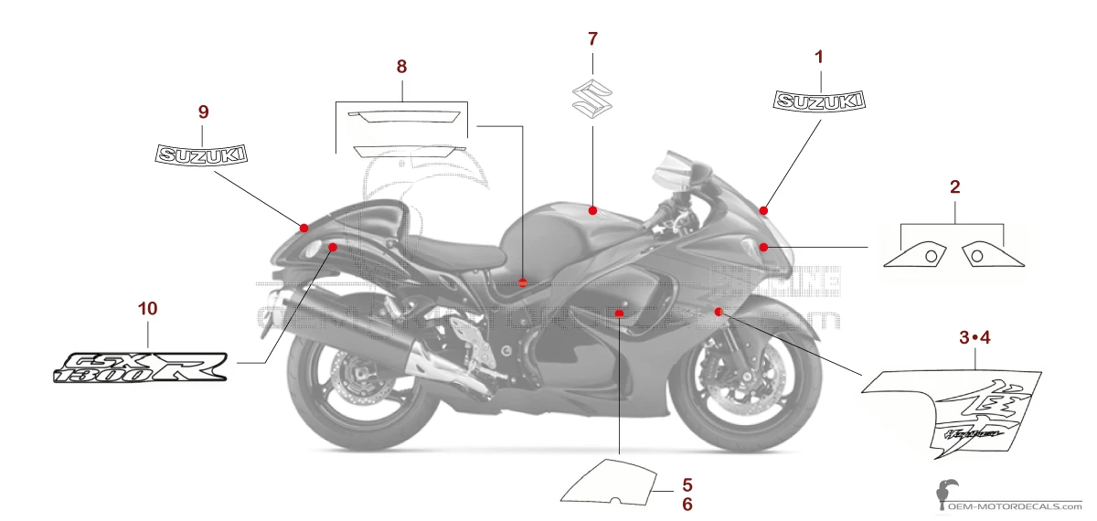 Adesivi per Suzuki GSX1300R HAYABUSA 2014 50th Anniversary Edition - Rosso • Suzuki Adesivi OEM