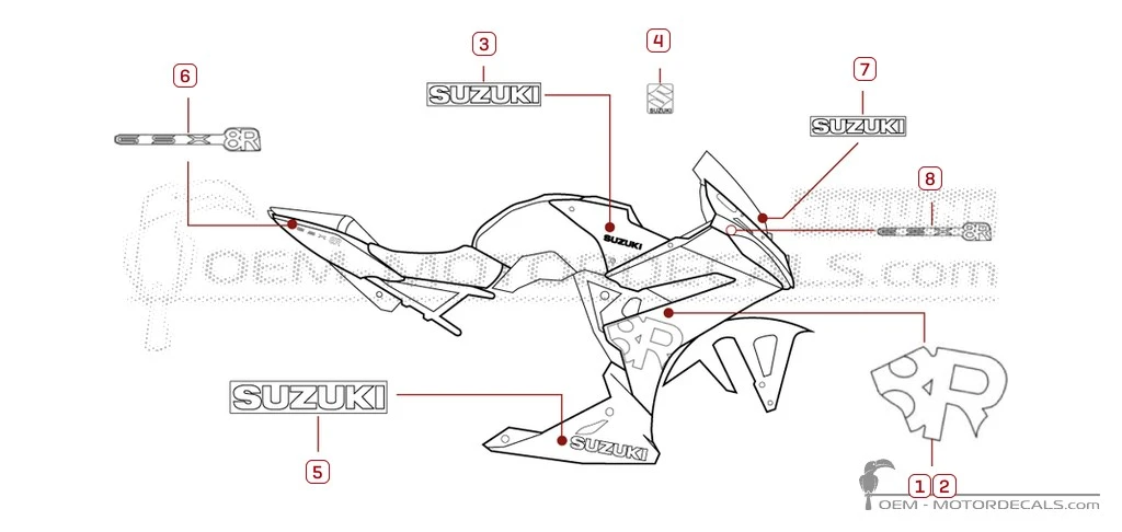 Pegatinas para Suzuki GSX8R 2026 • Suzuki Pegatinas OEM