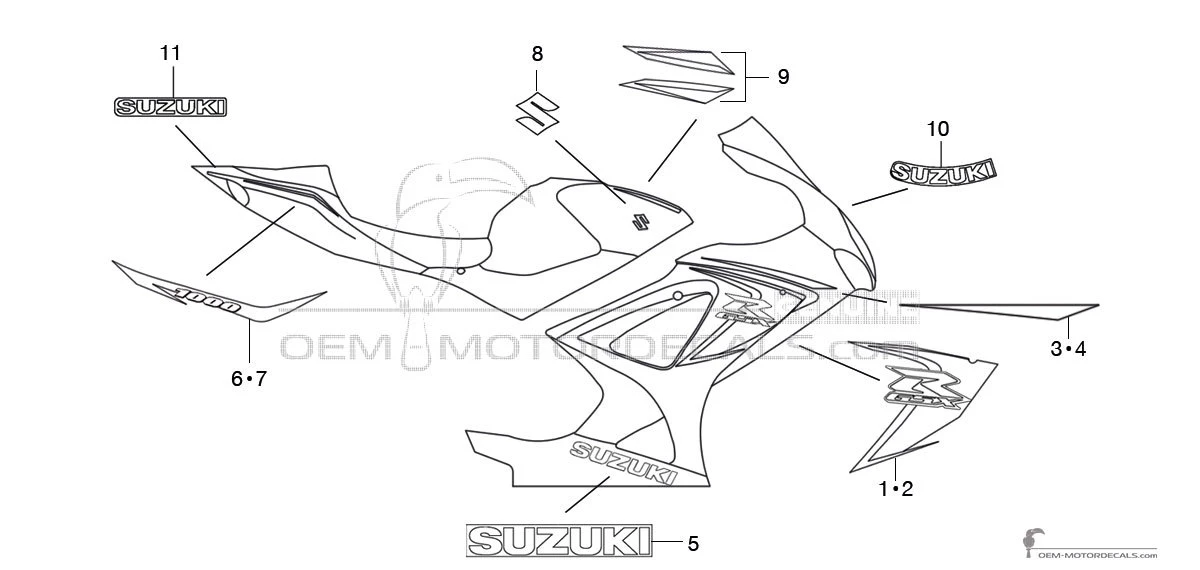 Autocollants pour Suzuki GSXR1000 2008 - Bleu • Suzuki Autocollants OEM