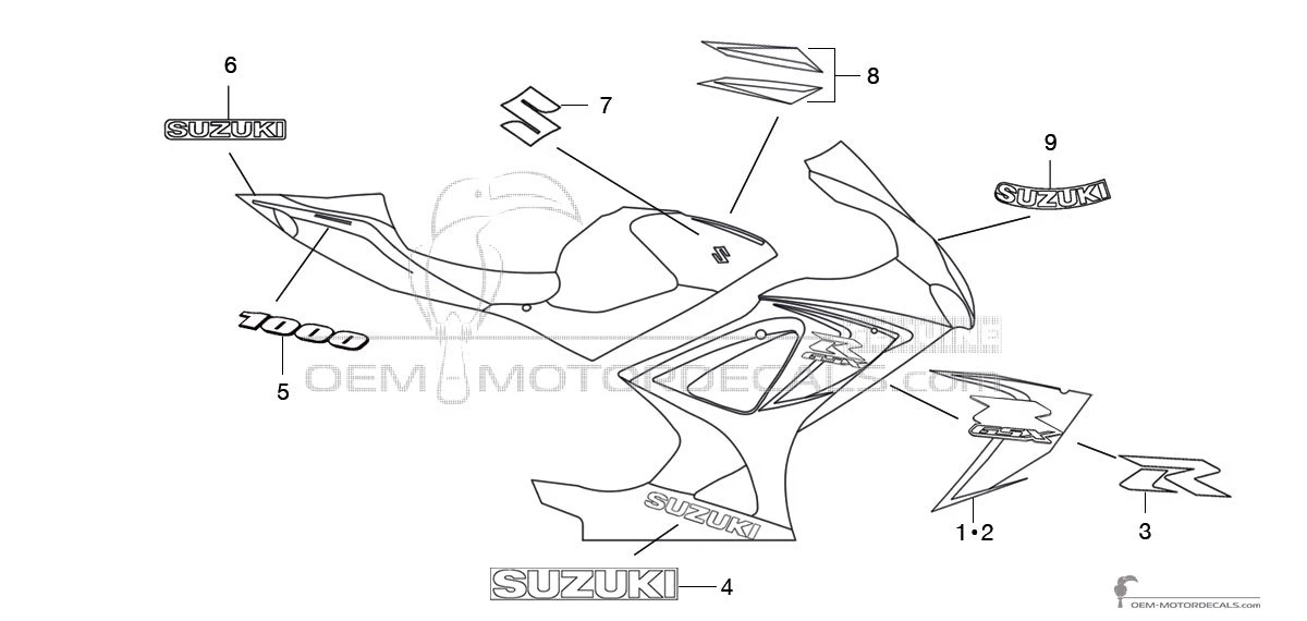 Autocollants pour Suzuki GSXR1000 2008 - D'or • Suzuki Autocollants OEM