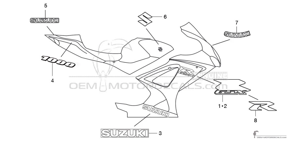 Autocollants pour Suzuki GSXR1000 2008 - Noir • Suzuki Autocollants OEM