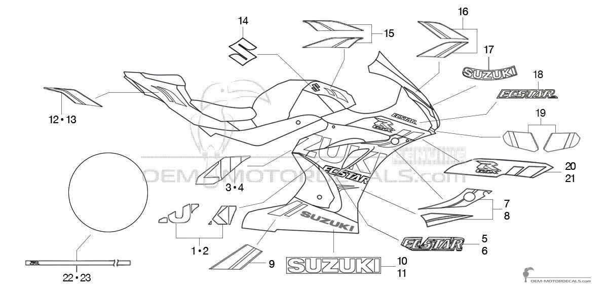 Adesivi per Suzuki GSXR1000 2018 - Blu • Suzuki Adesivi OEM