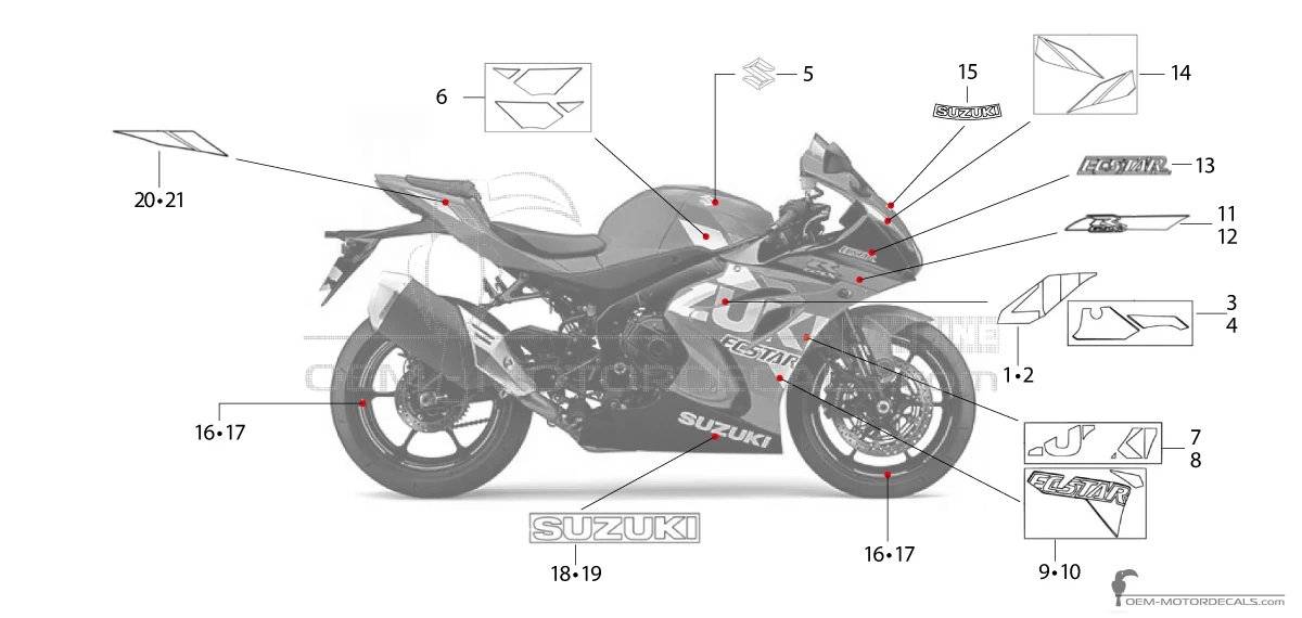Adesivi per Suzuki GSXR1000 2020 - Blu • Suzuki Adesivi OEM