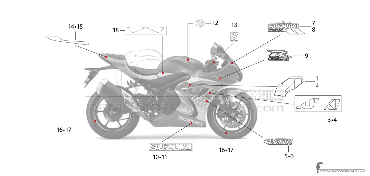 Adesivi per Suzuki GSXR1000 2021 - Blu • Suzuki Adesivi OEM
