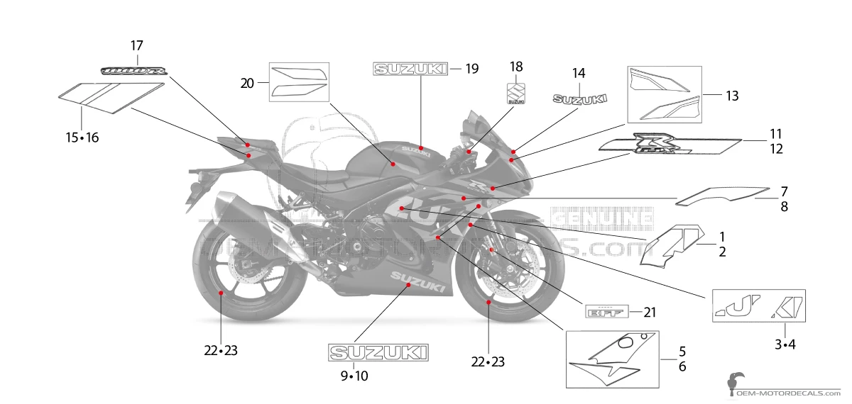 Naklejki do Suzuki GSXR1000R 2022 - Czarny • Suzuki Naklejki OEM