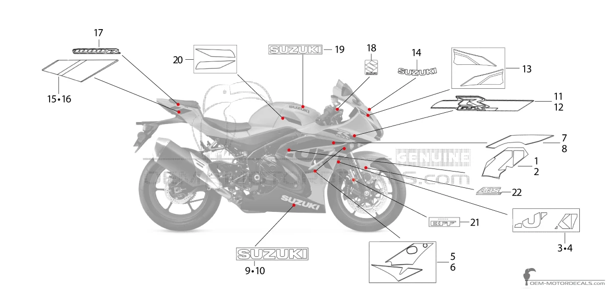 Decals for Suzuki GSXR1000R 2022 - Gray • Suzuki OEM Decals