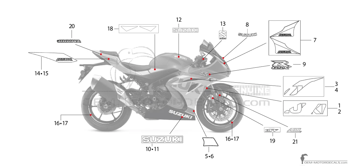 Adesivi per Suzuki GSXR10000RZ 2023 - Blu • Suzuki Adesivi OEM