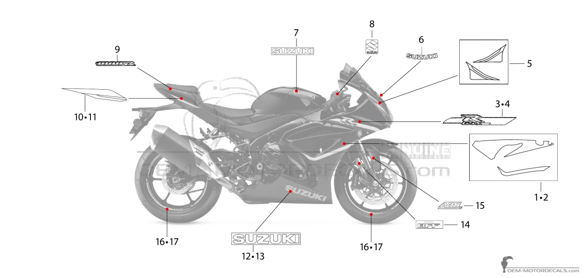 Autocollants pour Suzuki GSXR1000R 2024 - Noir • Suzuki Autocollants OEM