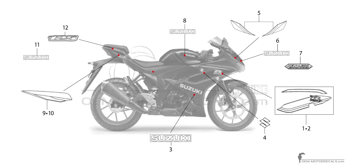 Adesivi per Suzuki GSXR125 2024 - Nero • Suzuki Adesivi OEM