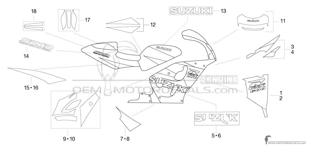 Pegatinas para Suzuki GSXR600 1998 - Azul Blanco • Suzuki Pegatinas OEM
