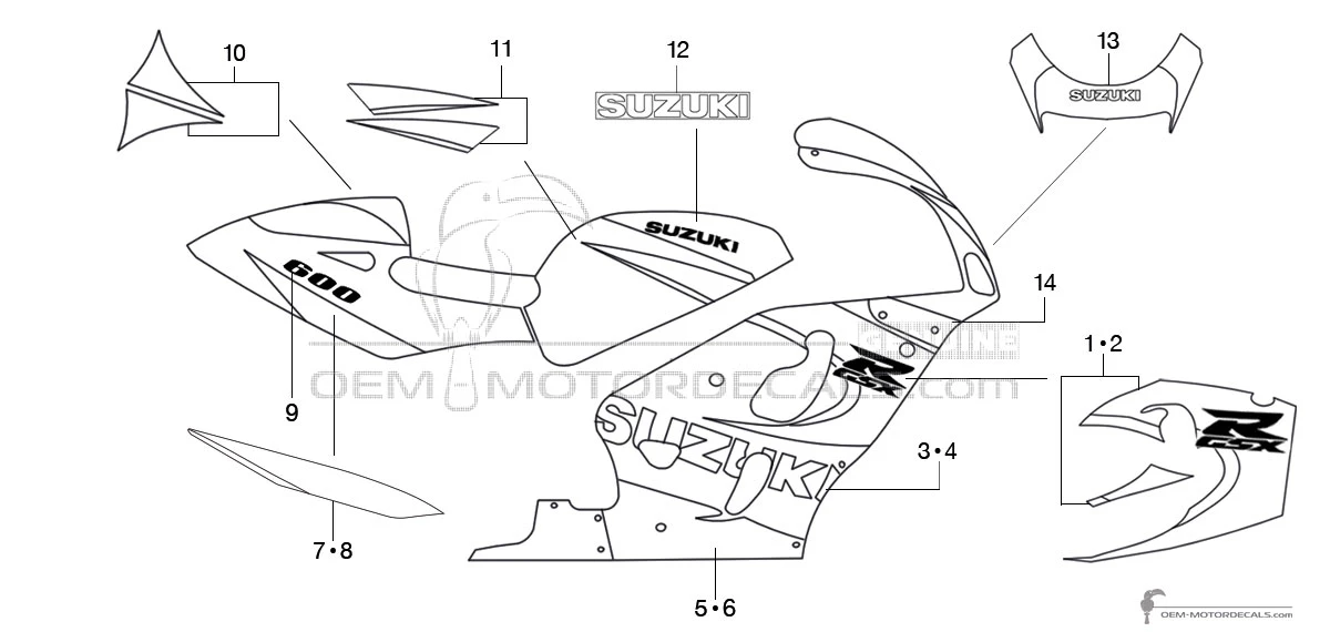 Autocollants pour Suzuki GSXR600 1999 - Bleu Blanc • Suzuki Autocollants OEM