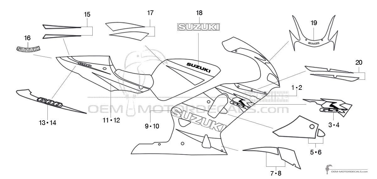 Autocollants pour Suzuki GSXR600 2001 - Bleu Blanc • Suzuki Autocollants OEM