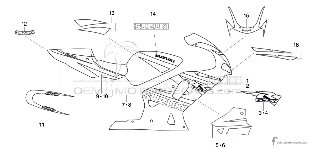 Pegatinas para Suzuki GSXR600 2002 - Azul Blanco • Suzuki Pegatinas OEM