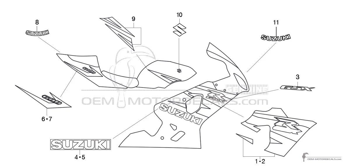 Aufkleber für Suzuki GSXR600 2004 - Blau Weiss • Suzuki OEM-Aufkleber