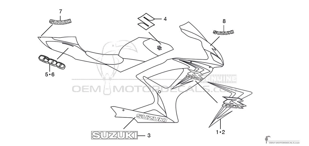 Stickers voor Suzuki GSXR600 2007 - Rood • Suzuki OEM Stickers