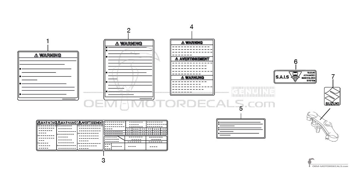 Adesivi per Suzuki GSXR600 - Etichette di avvertenza • Suzuki Adesivi OEM
