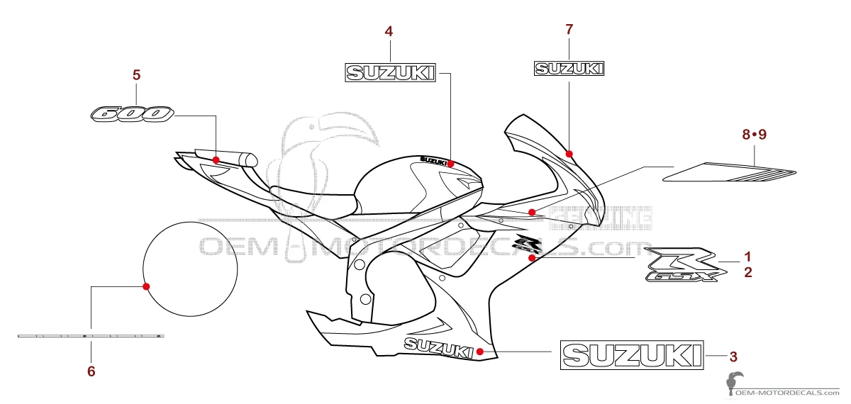 Adesivi per Suzuki GSXR600 2021 - Bianco • Suzuki Adesivi OEM