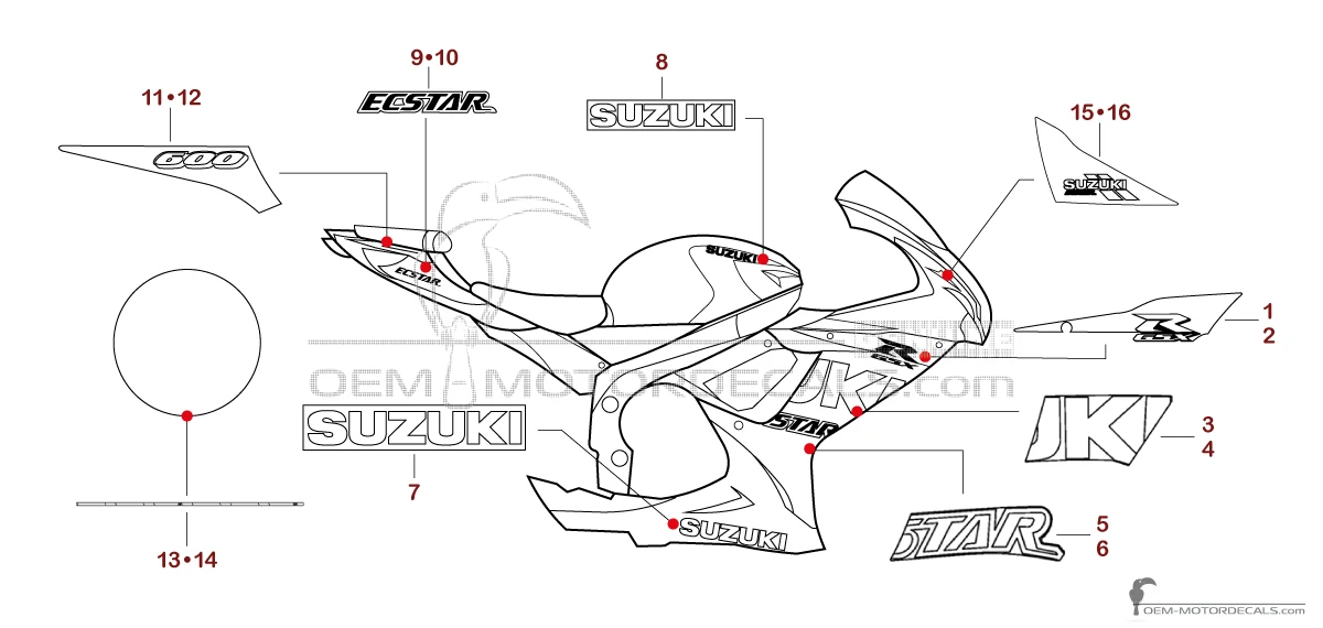 Adesivi per Suzuki GSXR600 2022 - Blu • Suzuki Adesivi OEM