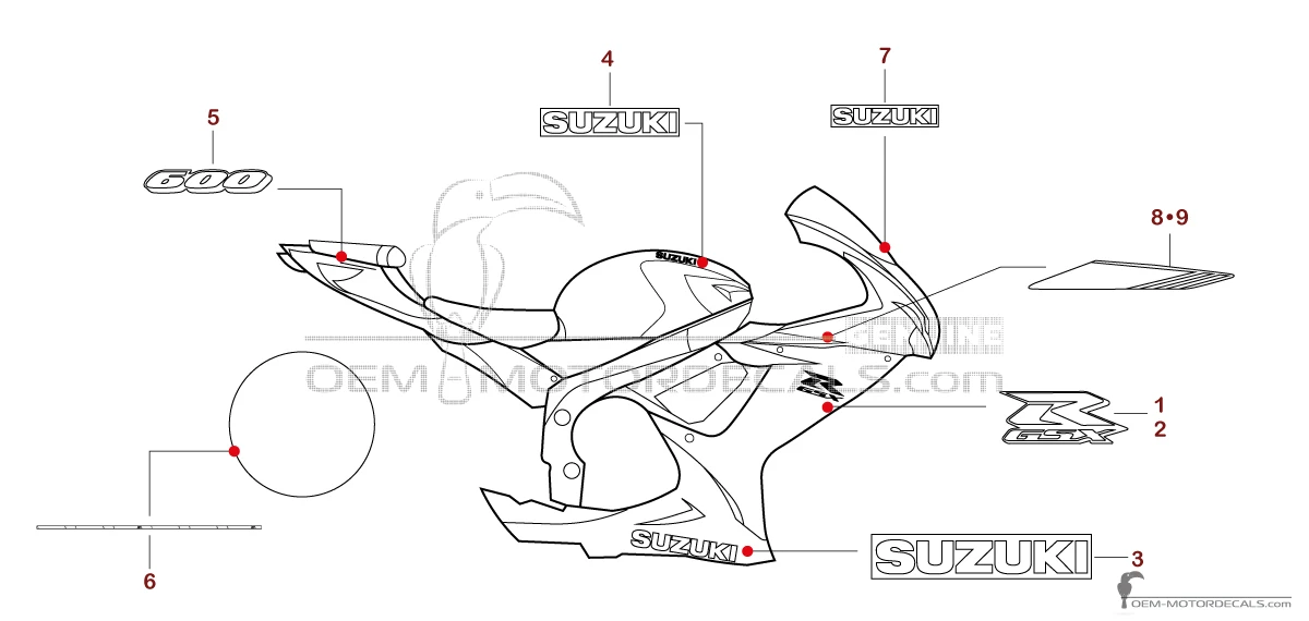 Adesivi per Suzuki GSXR600 2022 - Grigio • Suzuki Adesivi OEM