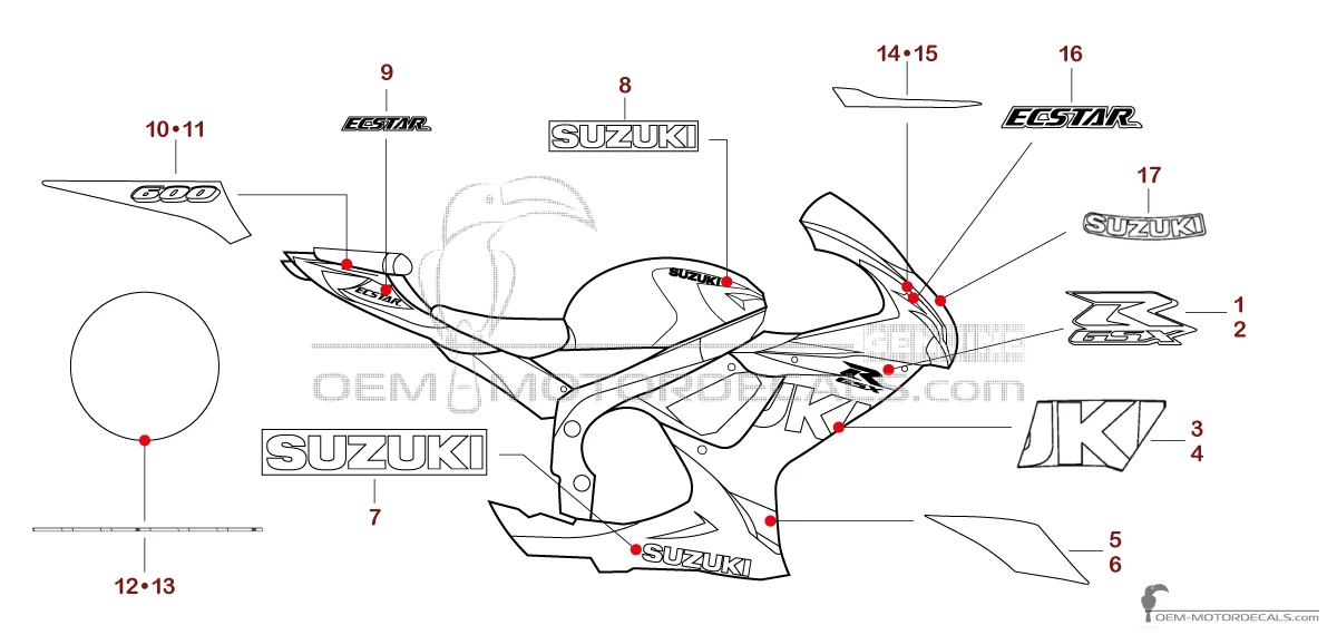Naklejki do Suzuki GSXR600 2023 - Niebieski • Suzuki Naklejki OEM