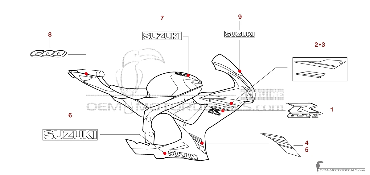 Stickers voor Suzuki GSXR600 2023 - Wit • Suzuki OEM Stickers
