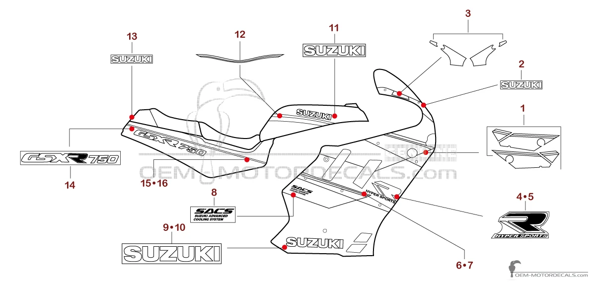 Decals for Suzuki GSXR750 1990 - Black • Suzuki OEM Decals