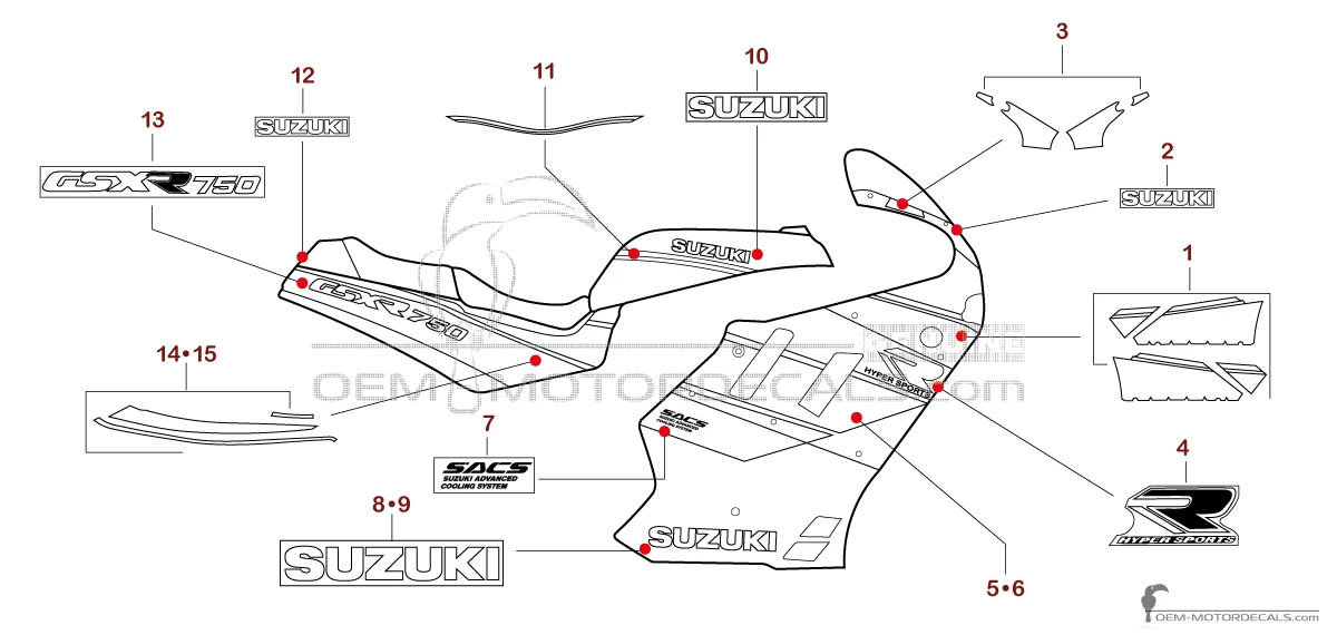 Aufkleber für Suzuki GSXR750 1990 - Blau Weiss • Suzuki OEM-Aufkleber