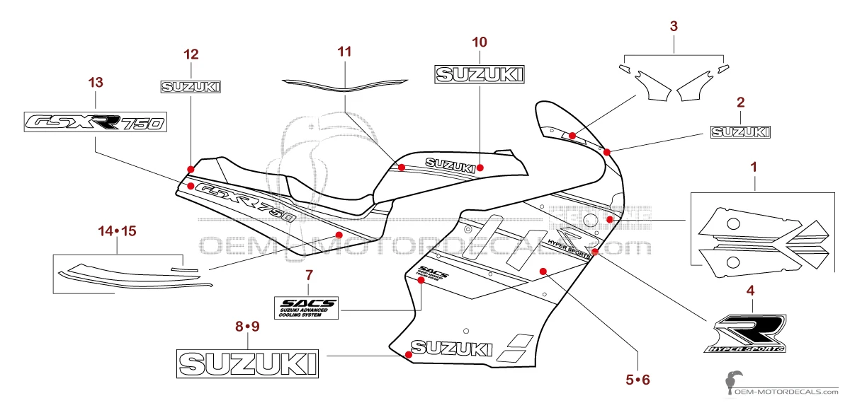 Aufkleber für Suzuki GSXR750 1990 - Weiss • Suzuki OEM-Aufkleber