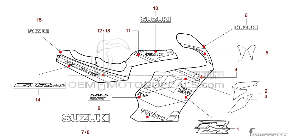 Decals for Suzuki GSXR750 1991 - White • Suzuki OEM Decals