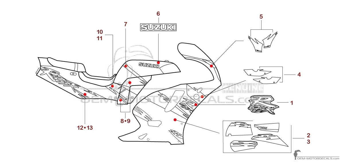 Decals for Suzuki GSXR750 1993 - Red • Suzuki OEM Decals