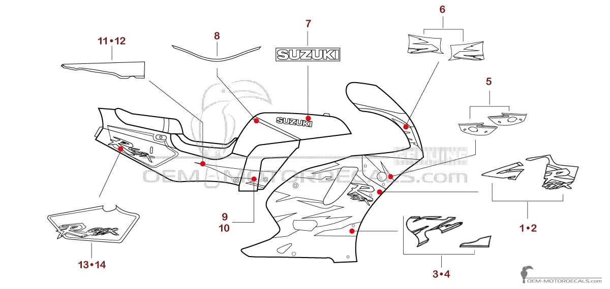 Naklejki do Suzuki GSXR750 1995 - Fioletowy • Suzuki Naklejki OEM