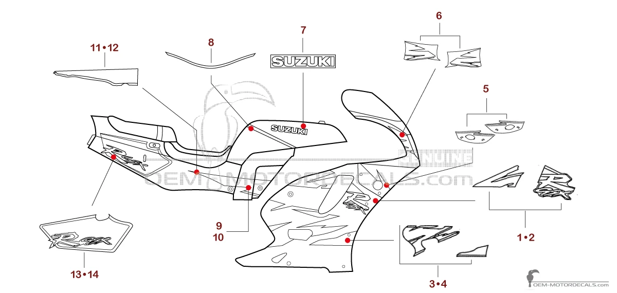 Aufkleber für Suzuki GSXR750 1995 - Rot • Suzuki OEM-Aufkleber