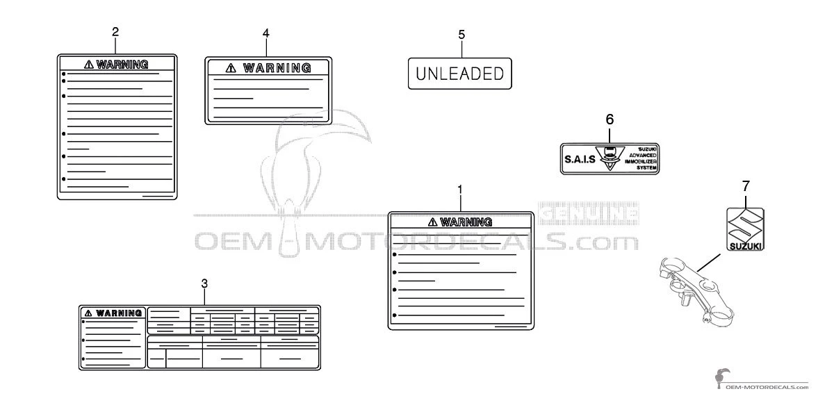 Pegatinas para Suzuki GSXR750 - Etiquetas de precaución • Suzuki Pegatinas OEM