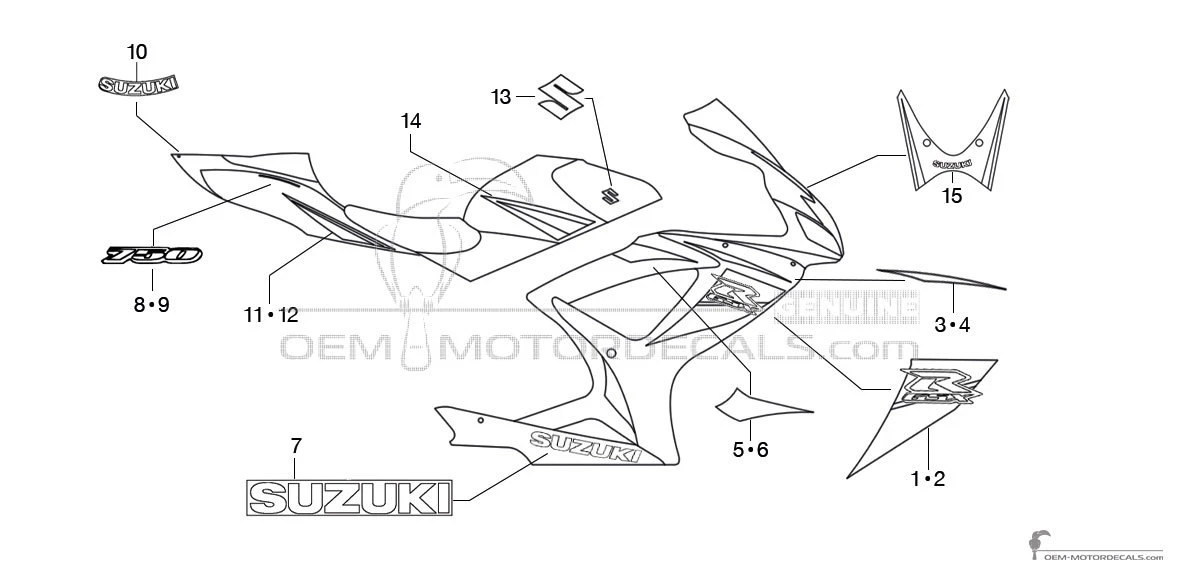 Decals for Suzuki GSXR750 2007 - Blue • Suzuki OEM Decals