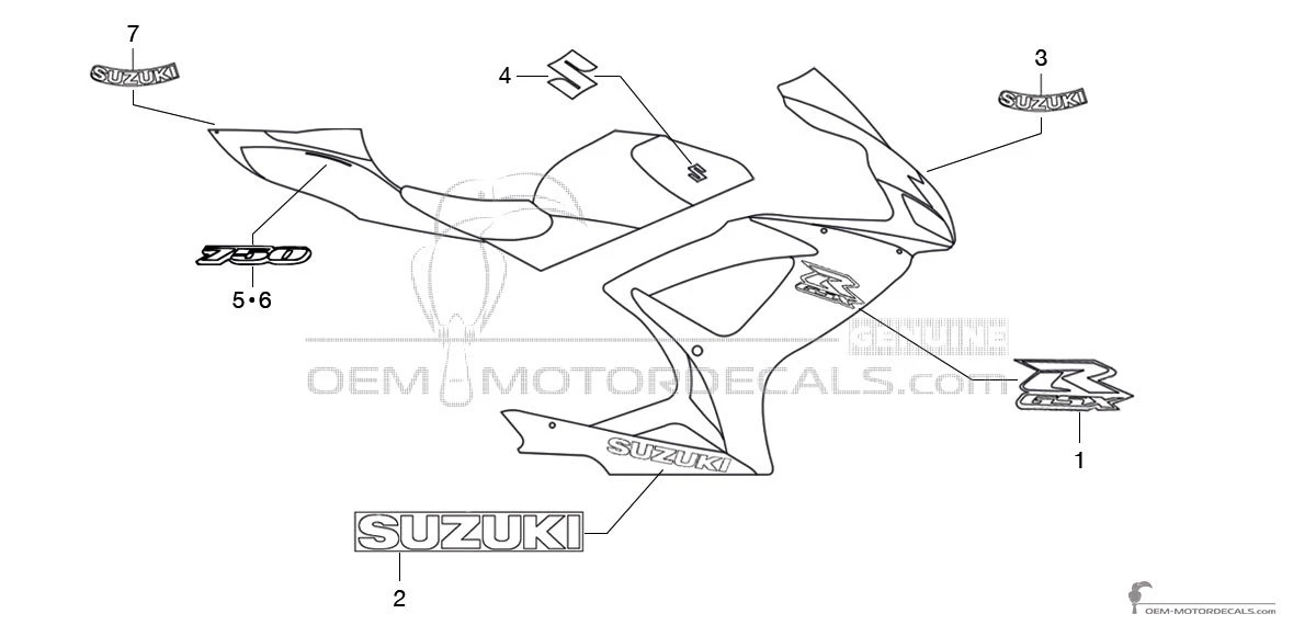 Aufkleber für Suzuki GSXR750 2007 - Schwarz • Suzuki OEM-Aufkleber