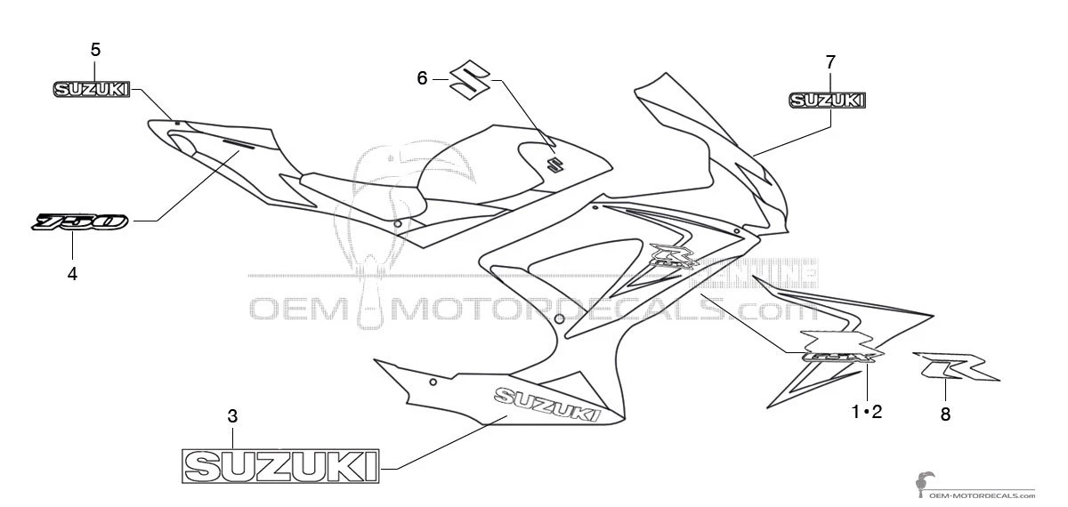 Aufkleber für Suzuki GSXR750 2008 - Orange • Suzuki OEM-Aufkleber