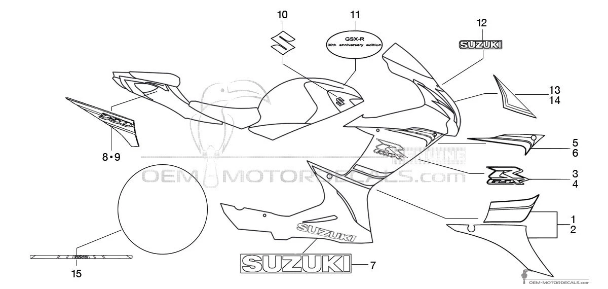 Autocollants pour Suzuki GSXR750 2016 - Bleu Blanc • Suzuki Autocollants OEM