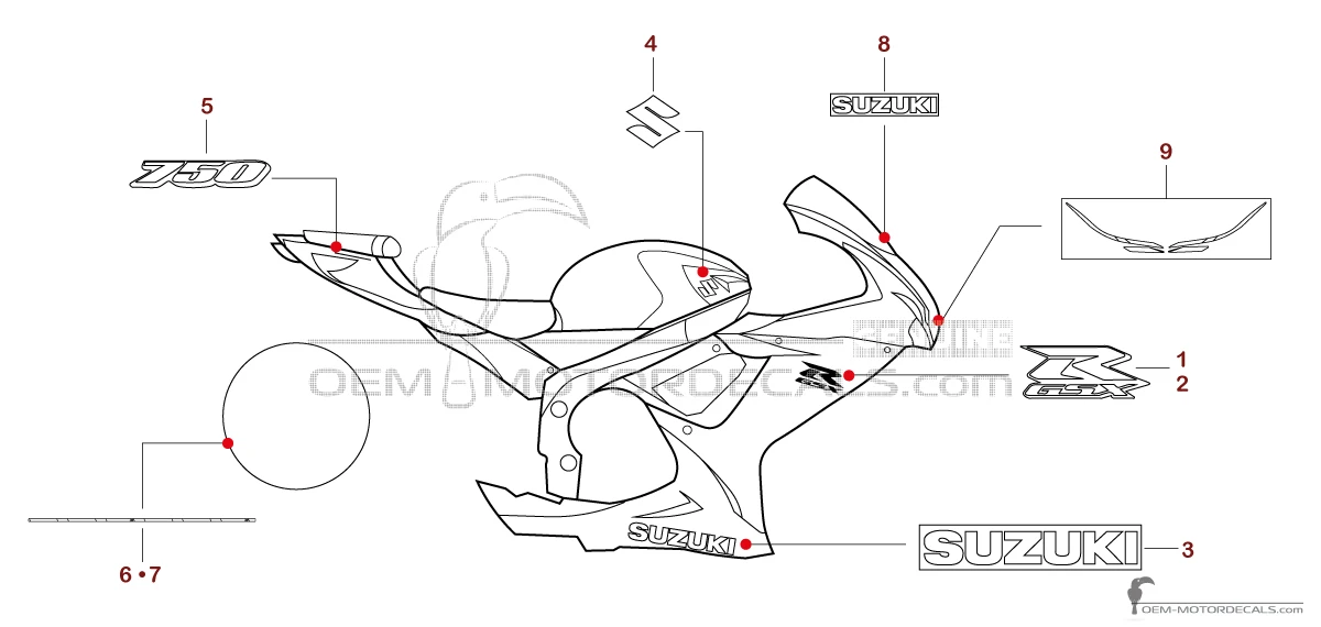Adesivi per Suzuki GSXR750 2020 - Bianco • Suzuki Adesivi OEM