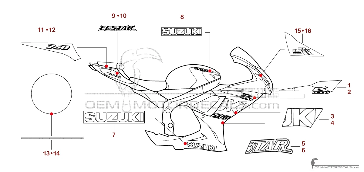 Stickers voor Suzuki GSXR750 2022 - Blauw • Suzuki OEM Stickers